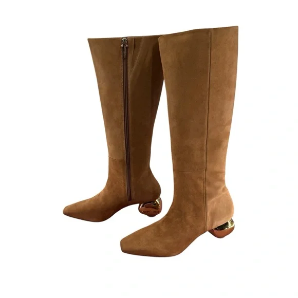 Cult Gaia NEW Zuri Knee High Boot in Camel Brown Gold Sculptural Heel Size 9 - Picture 7 of 14